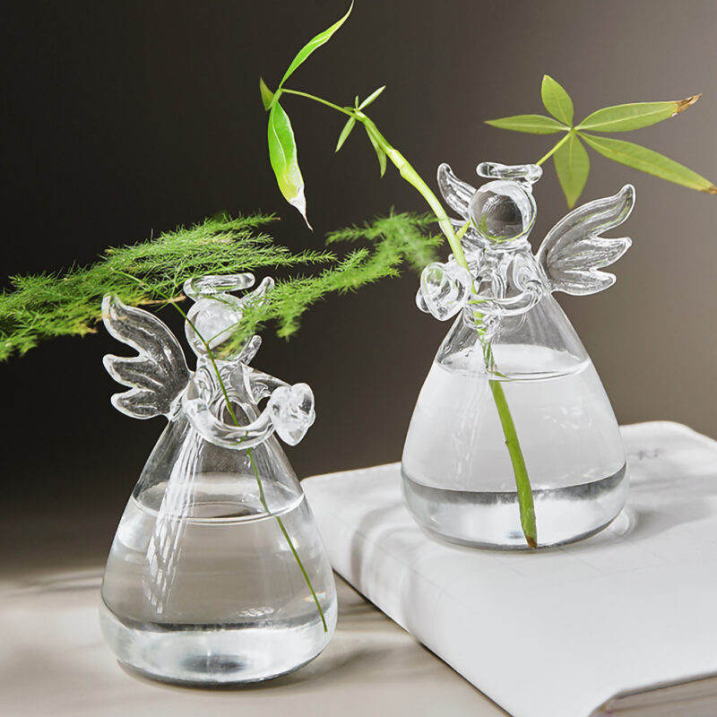 Cute Glass Angel Shape Flower Plant Hanging Vase